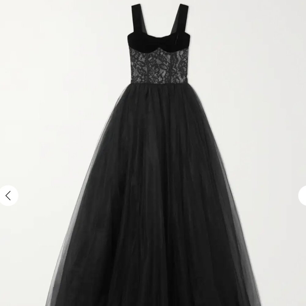 RASARIO Velvet-trimmed guipure-lace and tulle gown
